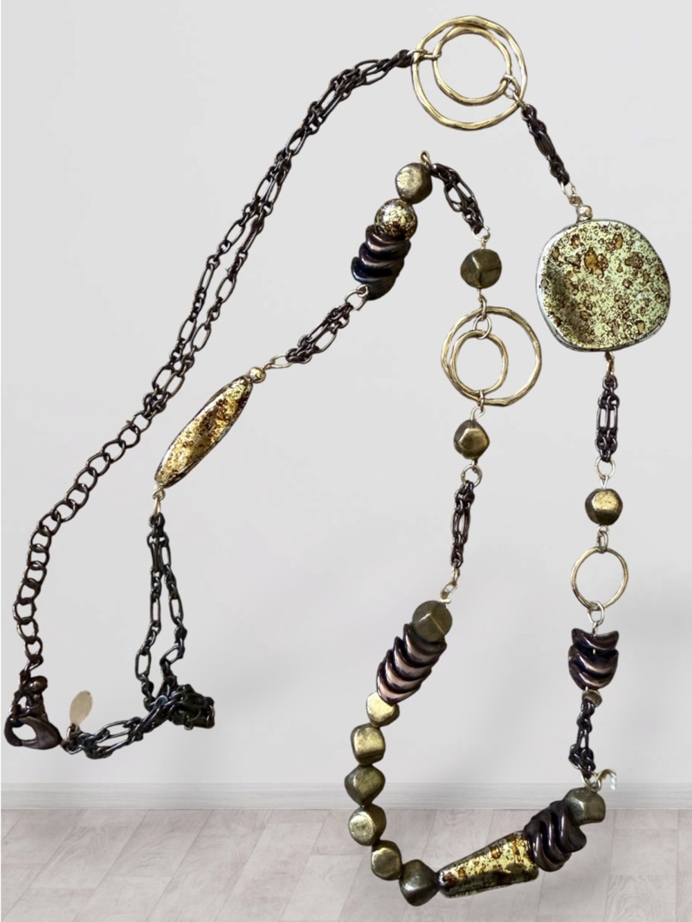 Chico’s 36” Statement Necklace – Gold Tone & Mixed Bead Design